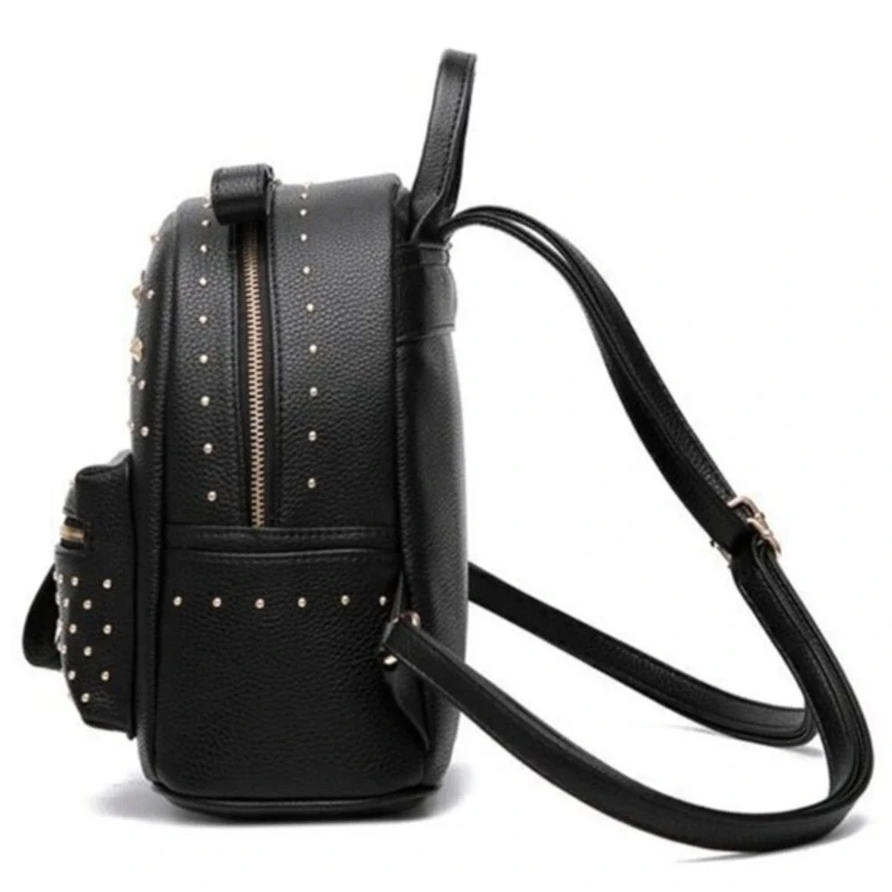 Jing‎ Pi Ju Studded Faux Leather Zip Trendy Design Backpack Purse